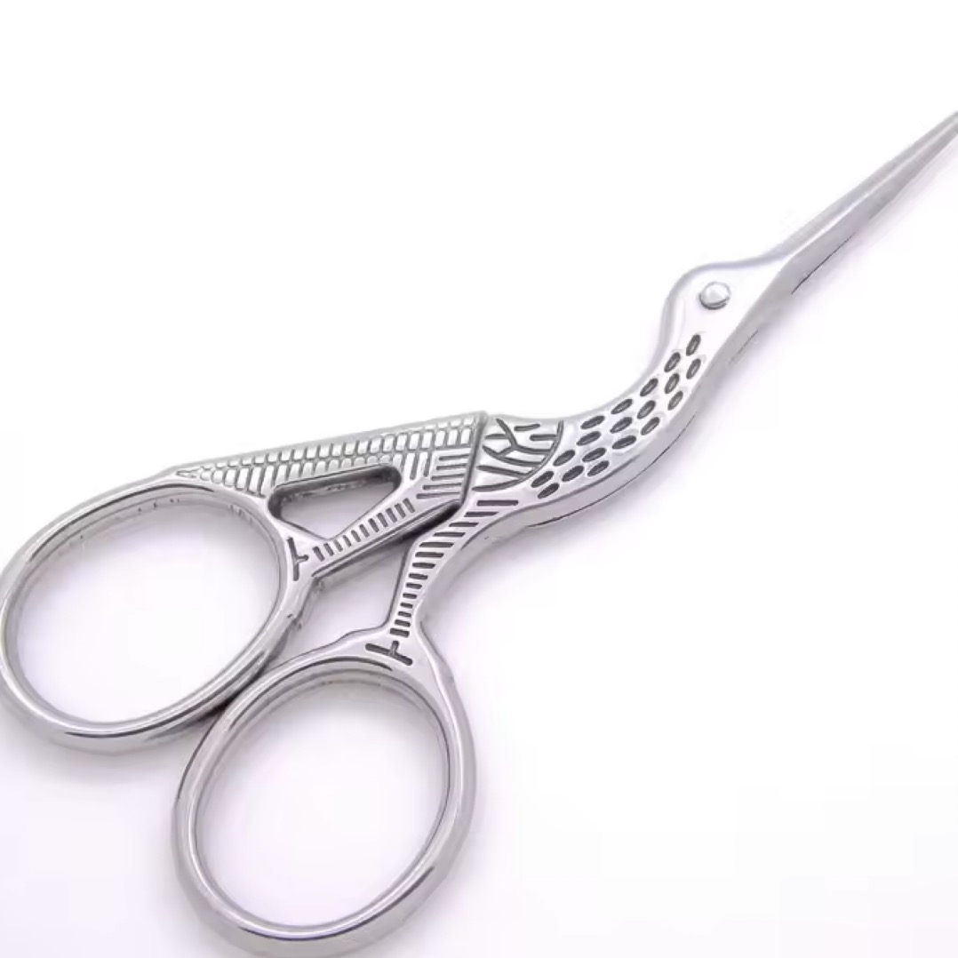 stork shaped scissors silver