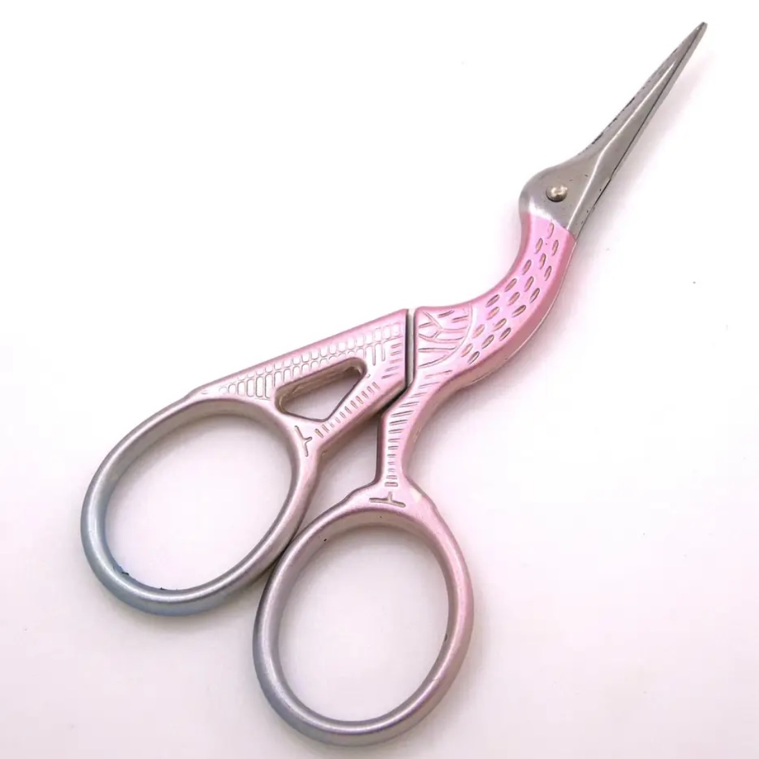 stork shaped scissors pink green