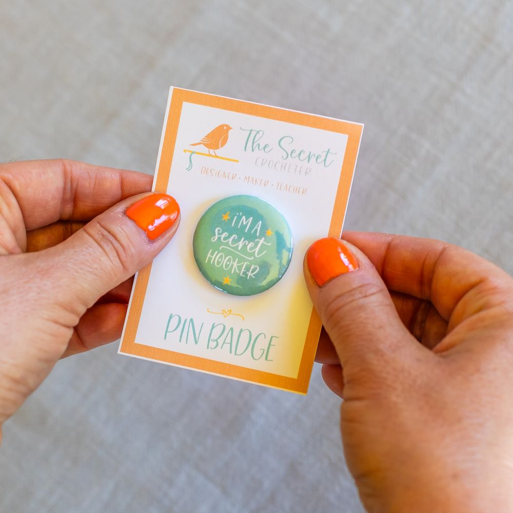 crochet pin badges – funny slogan gifts for crocheters