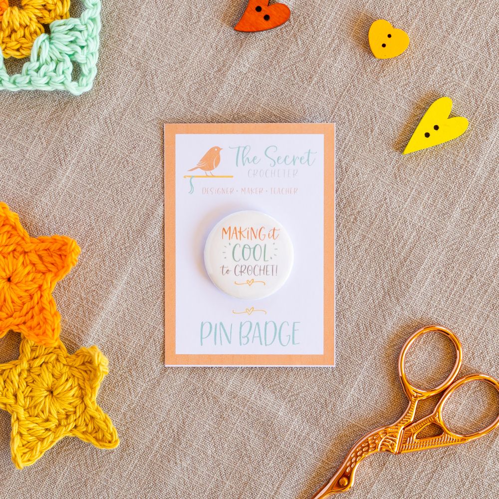 crochet pin badges – funny slogan gifts for crocheters making it cool to crochet