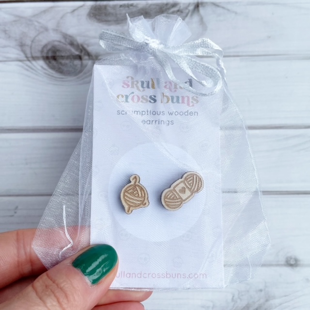 wooden earrings for crocheters