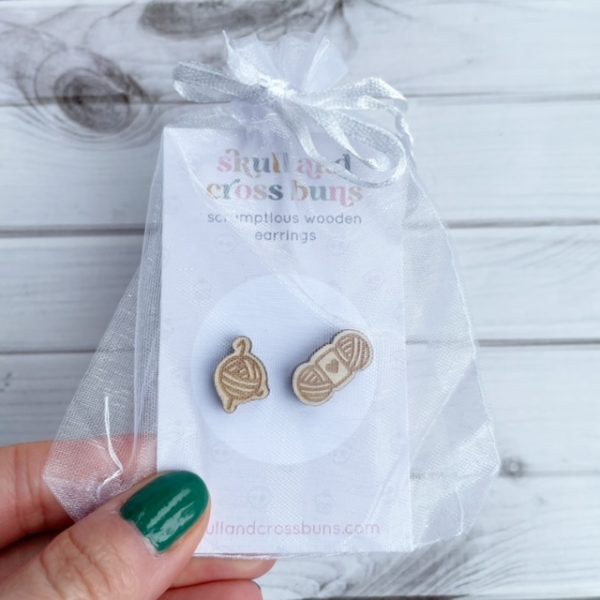 wooden earrings for crocheters