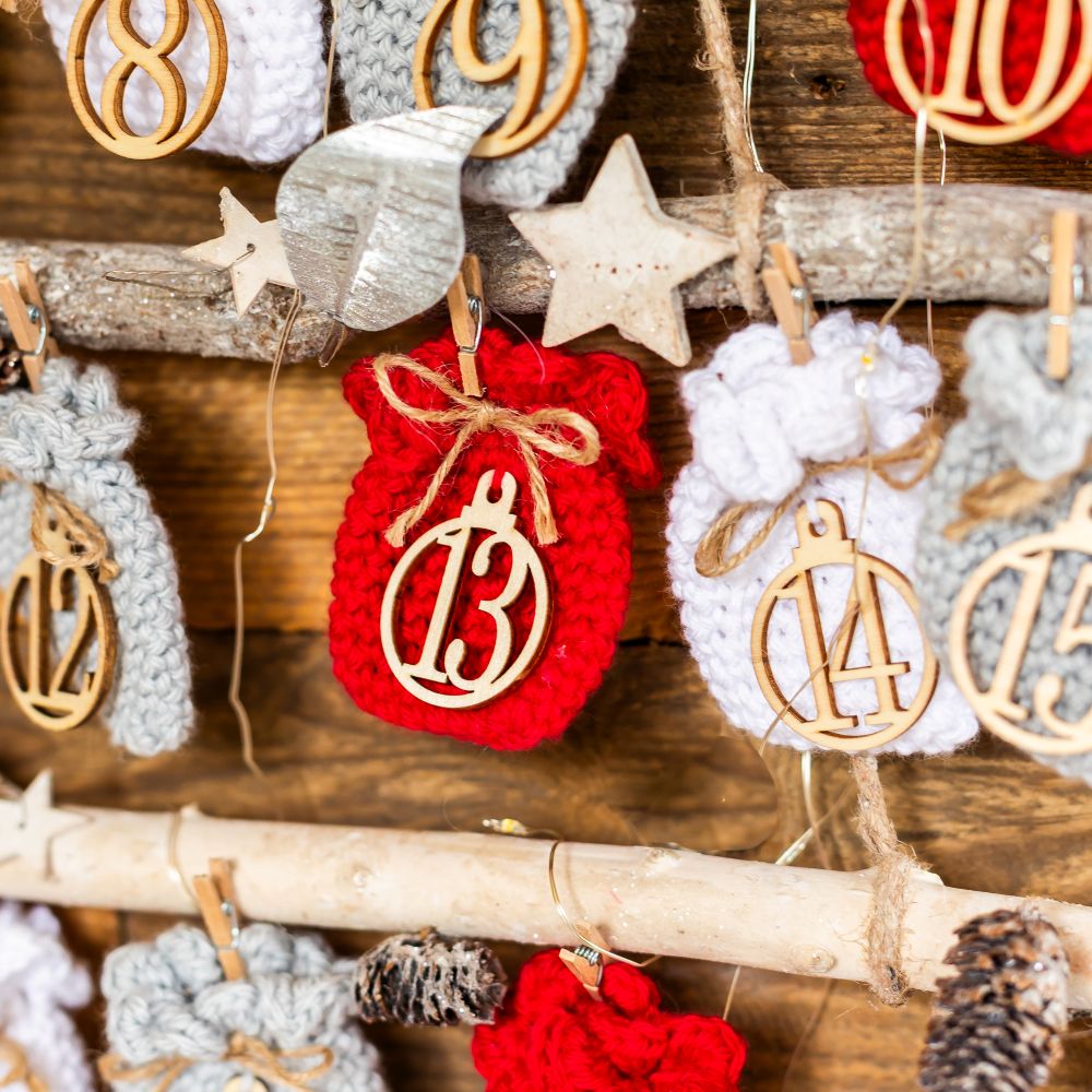 crochet advent calendar kit light up tree red silver white