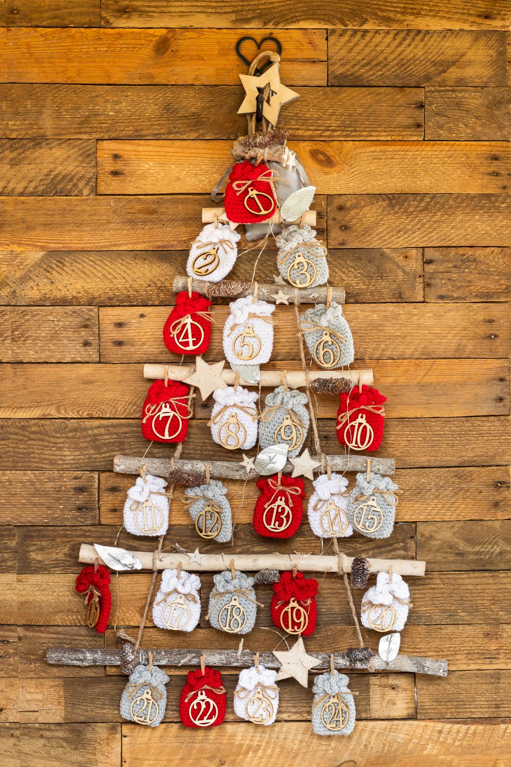 crochet advent calendar kit light up tree red silver white