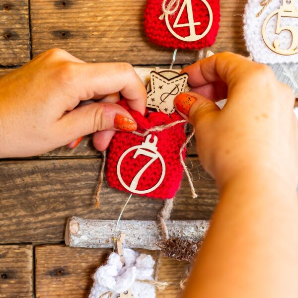 crochet advent calendar kit light up tree red silver white