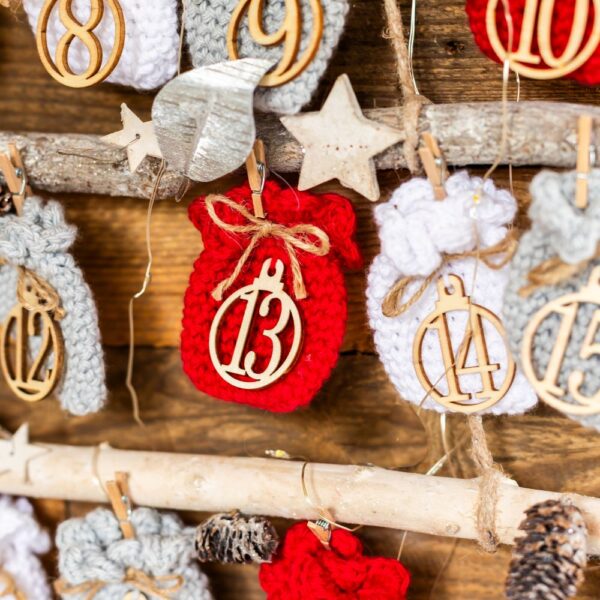 crochet advent calendar kit light up tree red silver white
