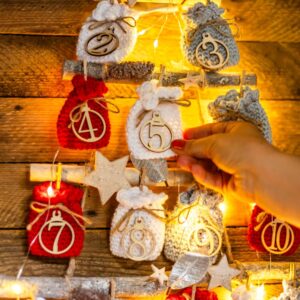 crochet advent calendar kit light up tree red silver white