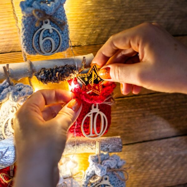 crochet advent calendar kit light up tree red silver white