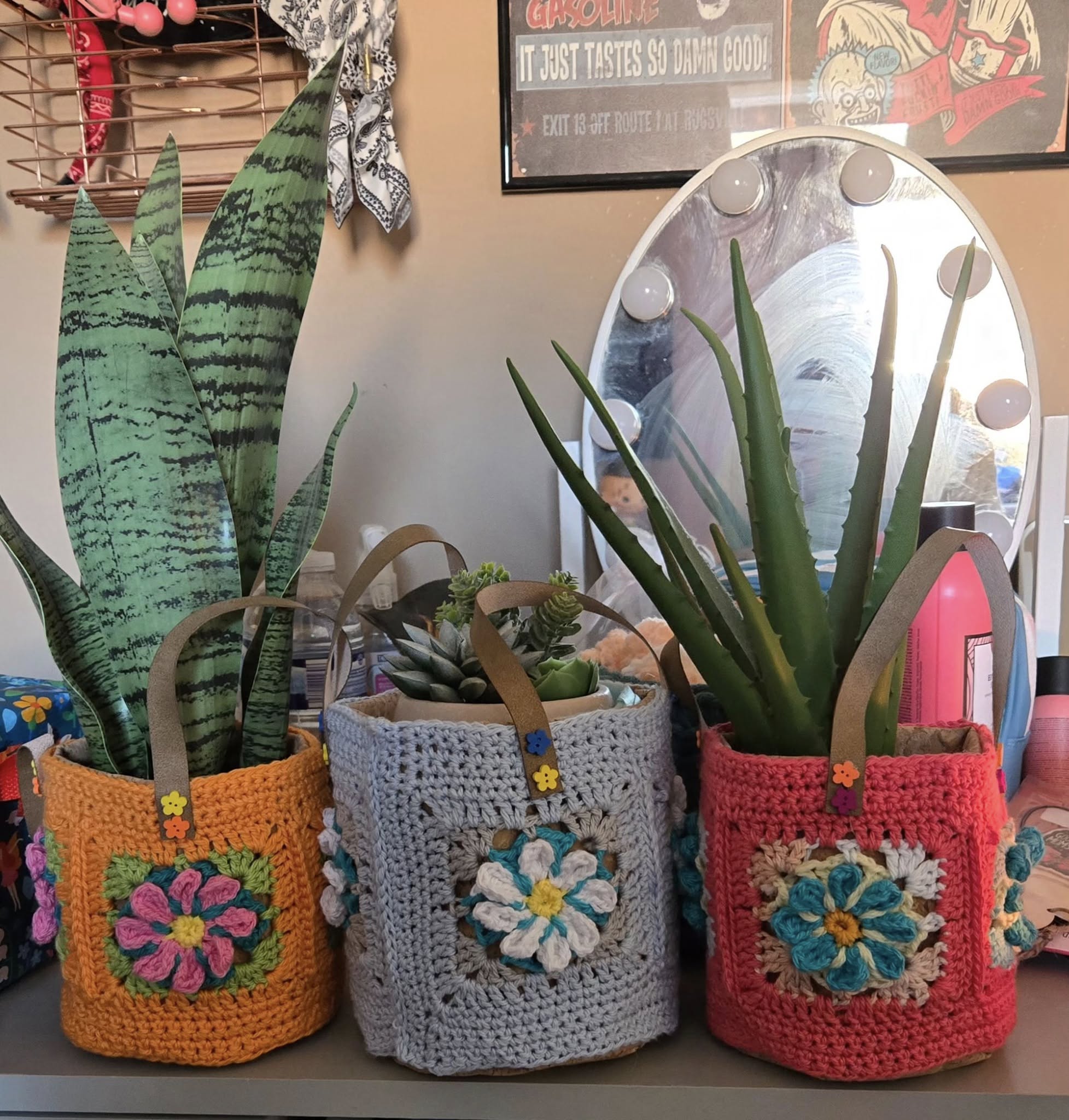 granny square flower basket crochet kit