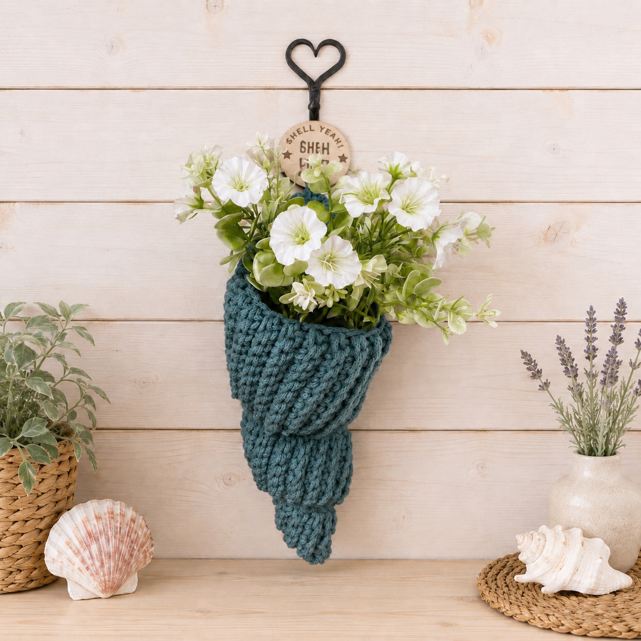 shell yeah! crochet hanging shell kit with wooden hoop