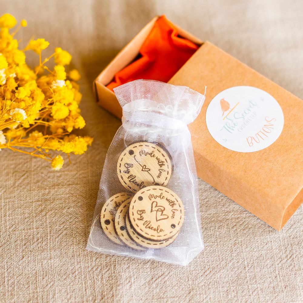 personalised wooden crochet buttons tags for crafters – 25mm