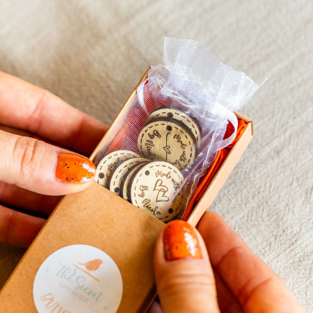 personalised wooden crochet buttons tags for crafters – 25mm