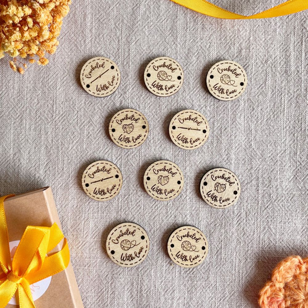 personalised wooden crochet buttons tags for crafters – 25mm the maker's mix (not personalised)