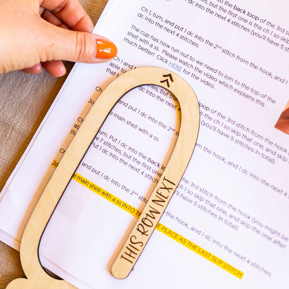 personalised crochet pattern holder – wooden pattern pal