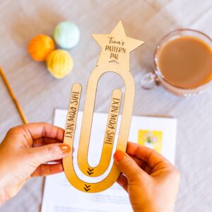 personalised crochet pattern holder – wooden pattern pal