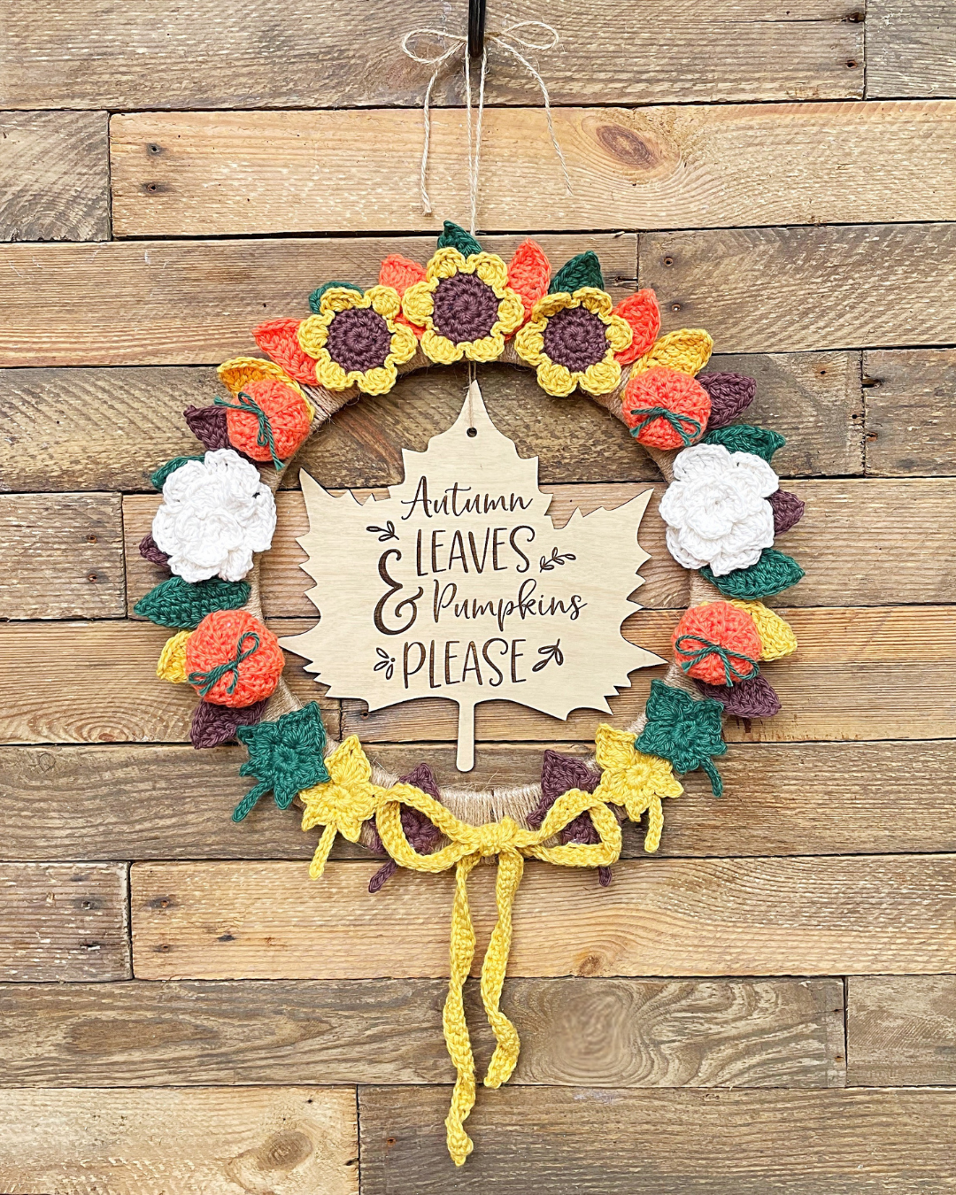 autumn wreath crochet kit autumn leaves & pumpkins please