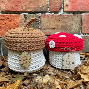 autumn baskets crochet kit acorn and toadstool basket kit