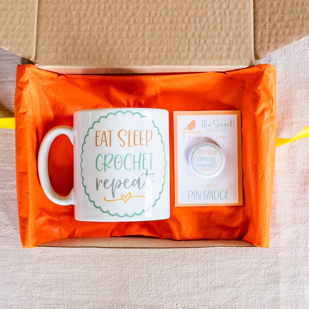 crochet mug & badge gift set mini crochet gift set