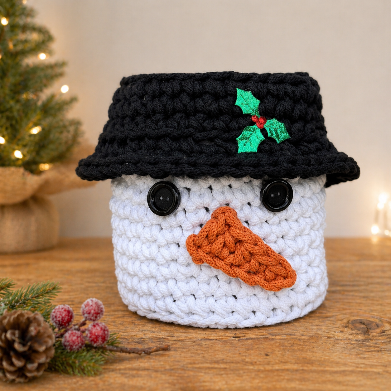 crochet snowman basket kit festive crochet decoration