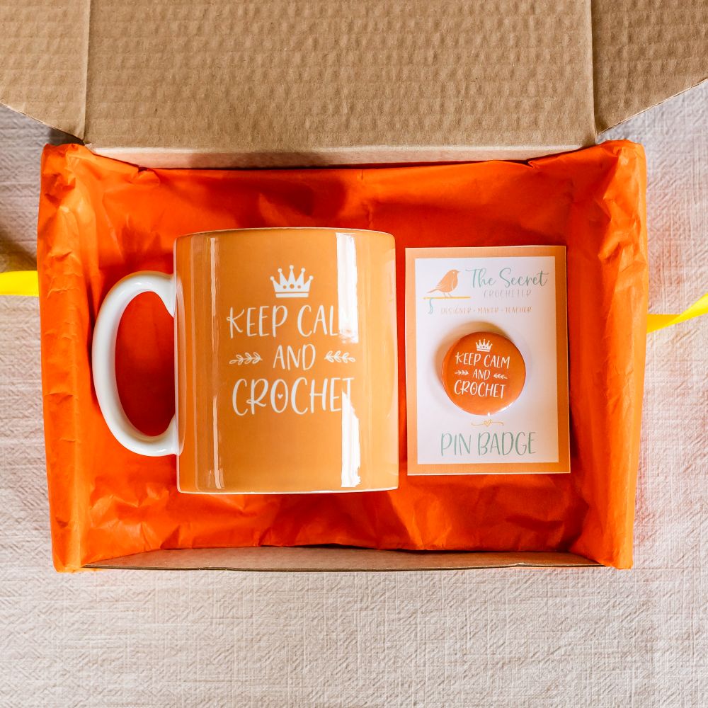 crochet mug & badge gift set mini crochet gift set