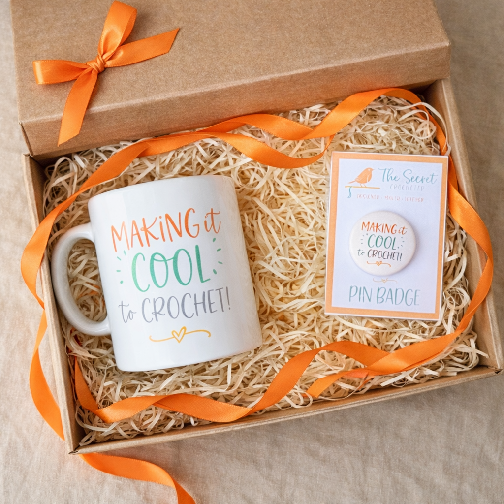 crochet mug & badge gift set mini crochet gift set