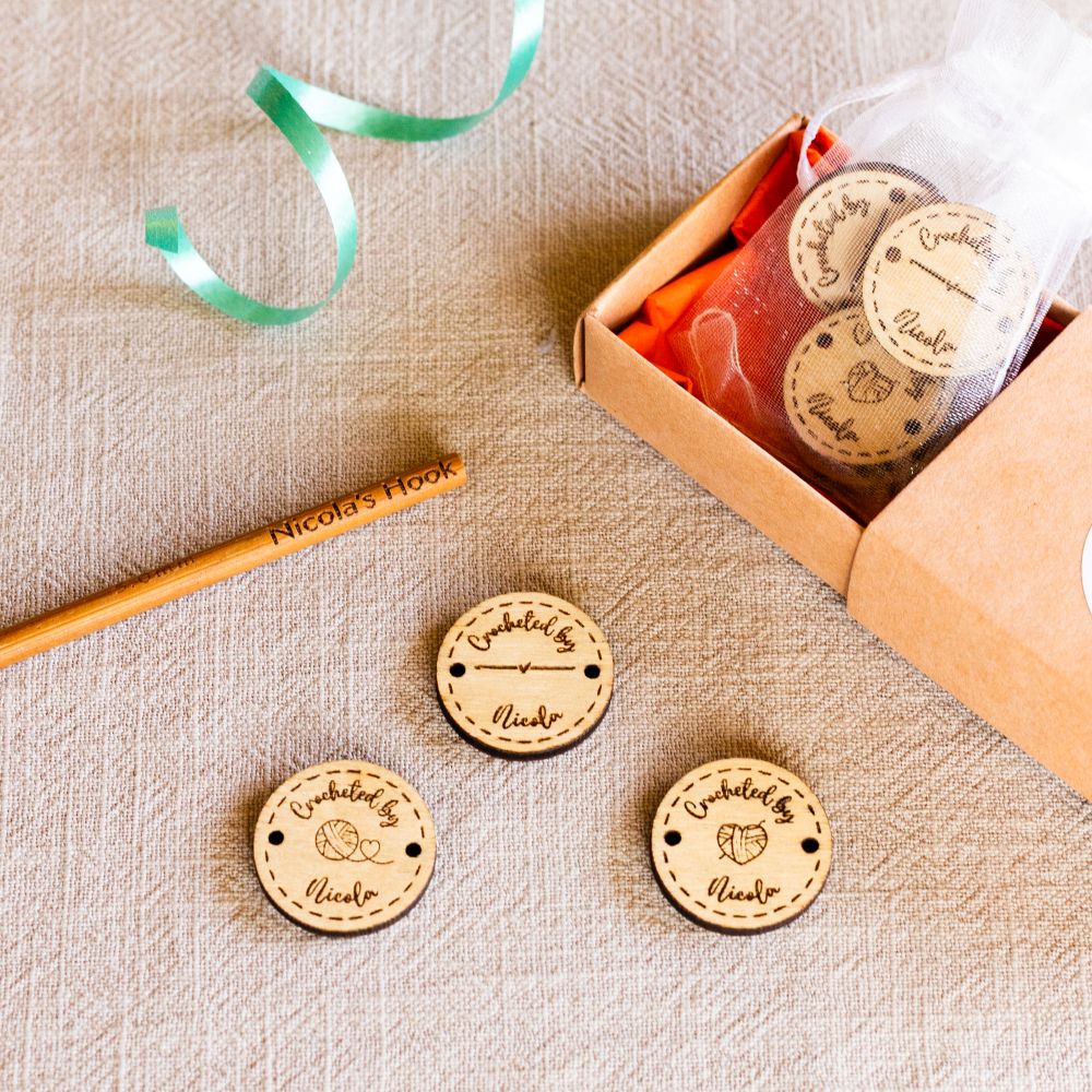 personalised crochet gift set engraved hook & buttons