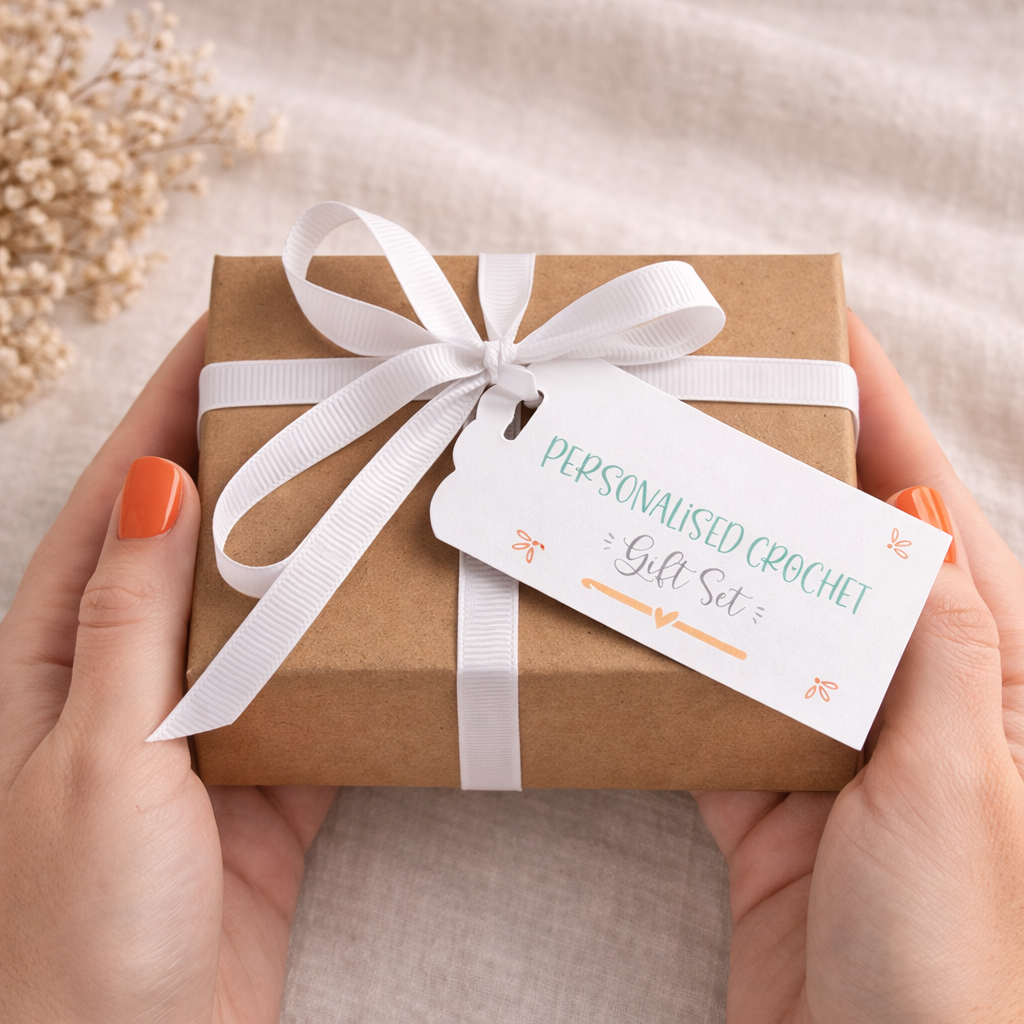 personalised crochet gift set engraved hook & buttons
