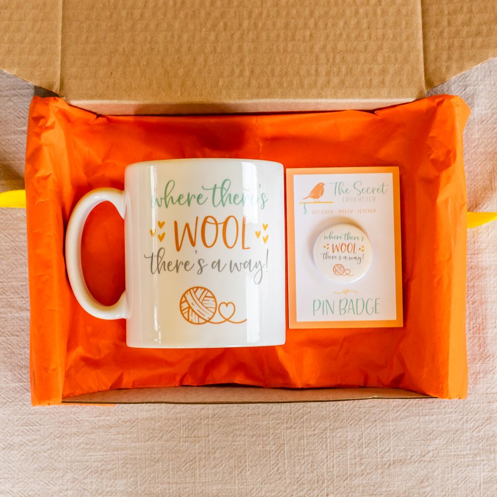 crochet mug & badge gift set mini crochet gift set