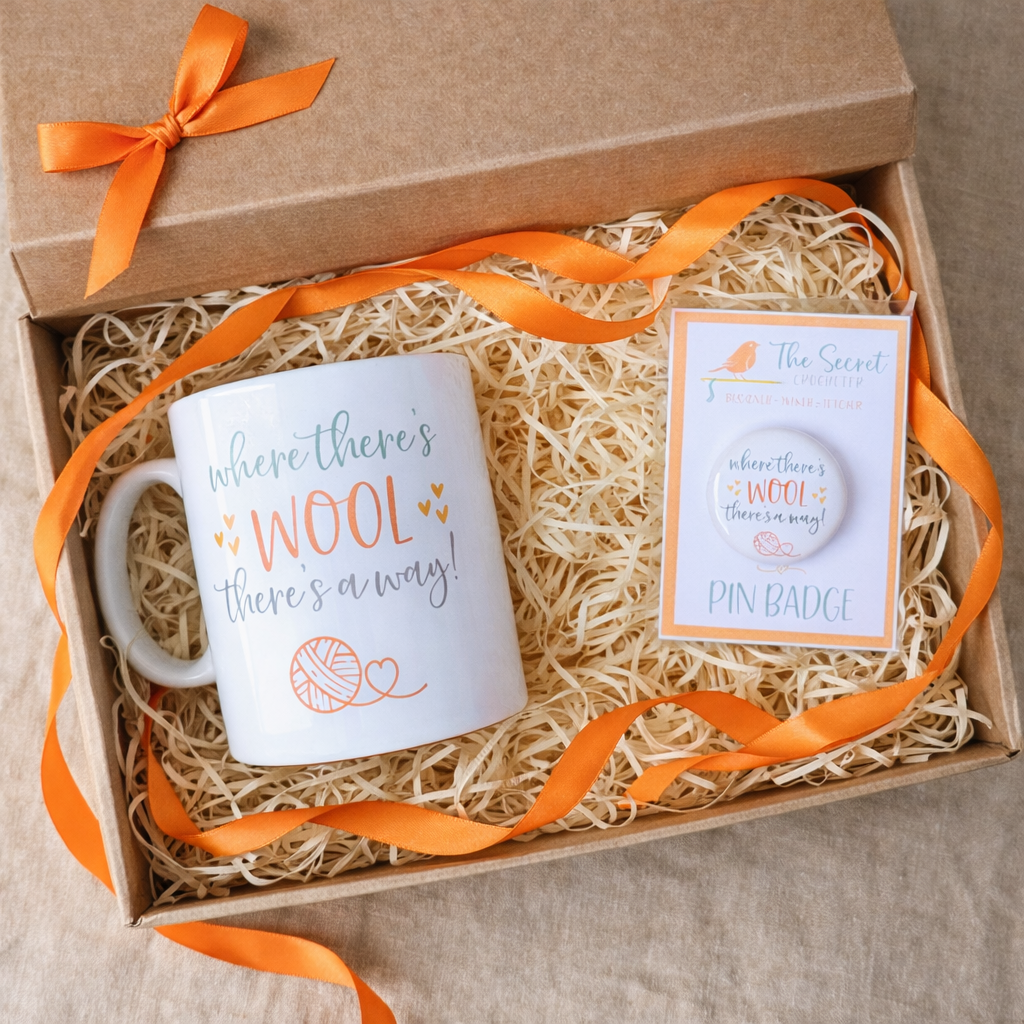 crochet mug & badge gift set mini crochet gift set