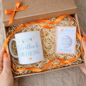crochet mug & badge gift set mini crochet gift set