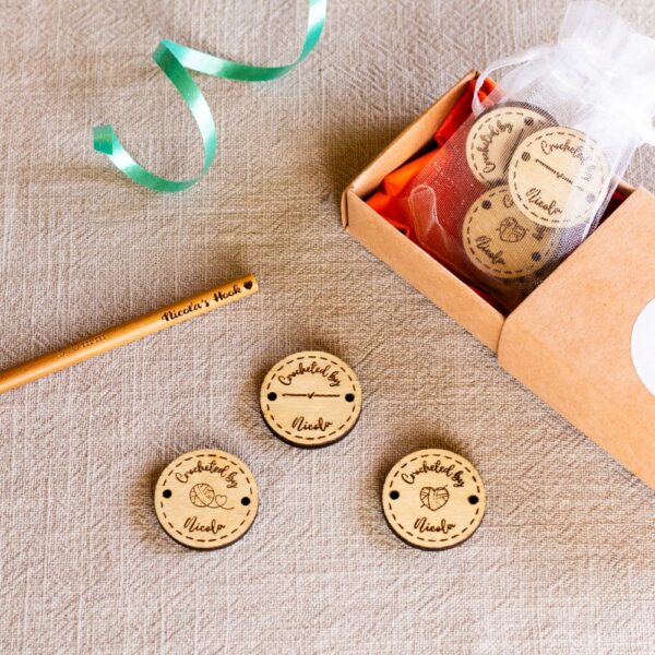 personalised crochet gift set engraved hook & buttons