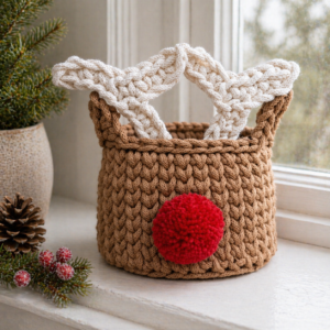 reindeer basket crochet kit | festive rudolf crochet