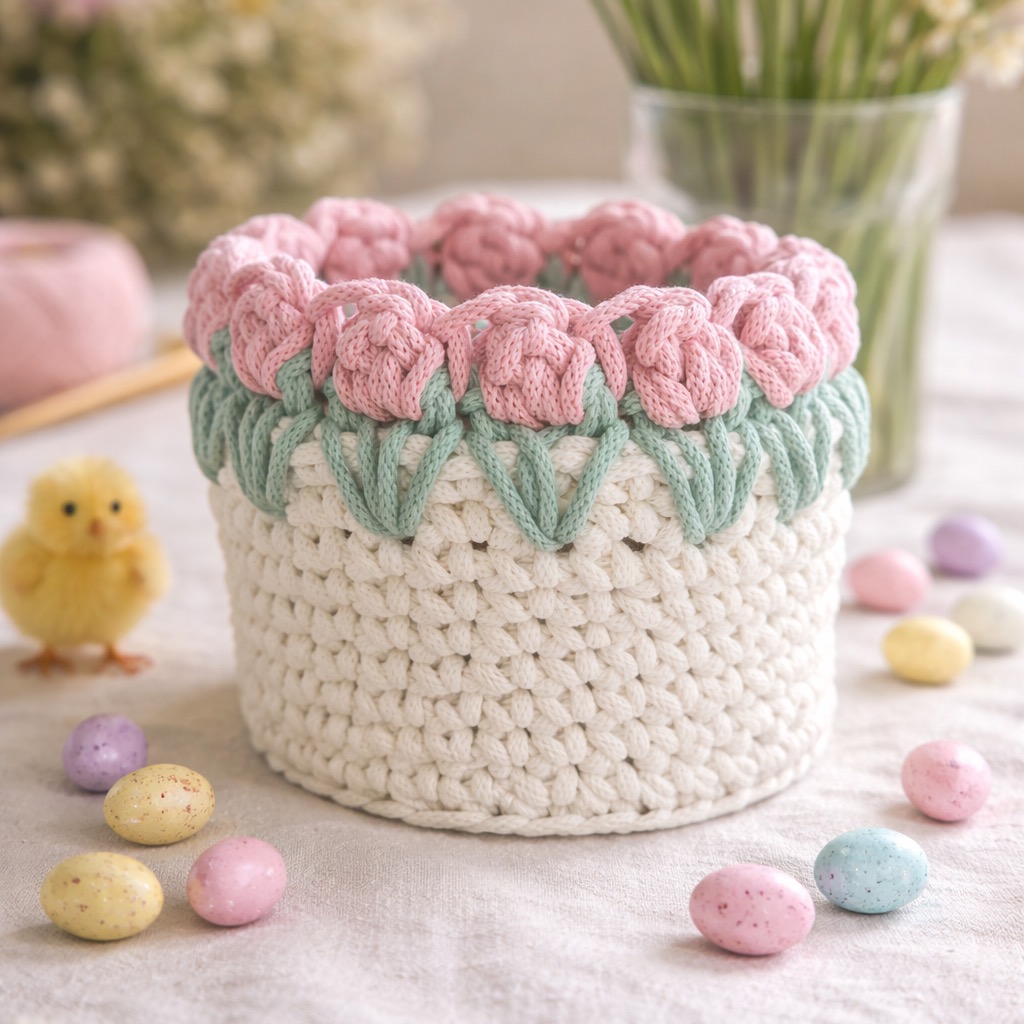 spring tulip crochet basket kit – easter crochet kit