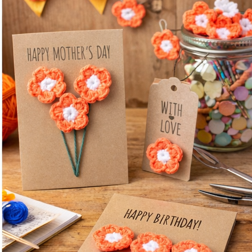 How to crochet a flower for a Mother’s Day card and gift tag