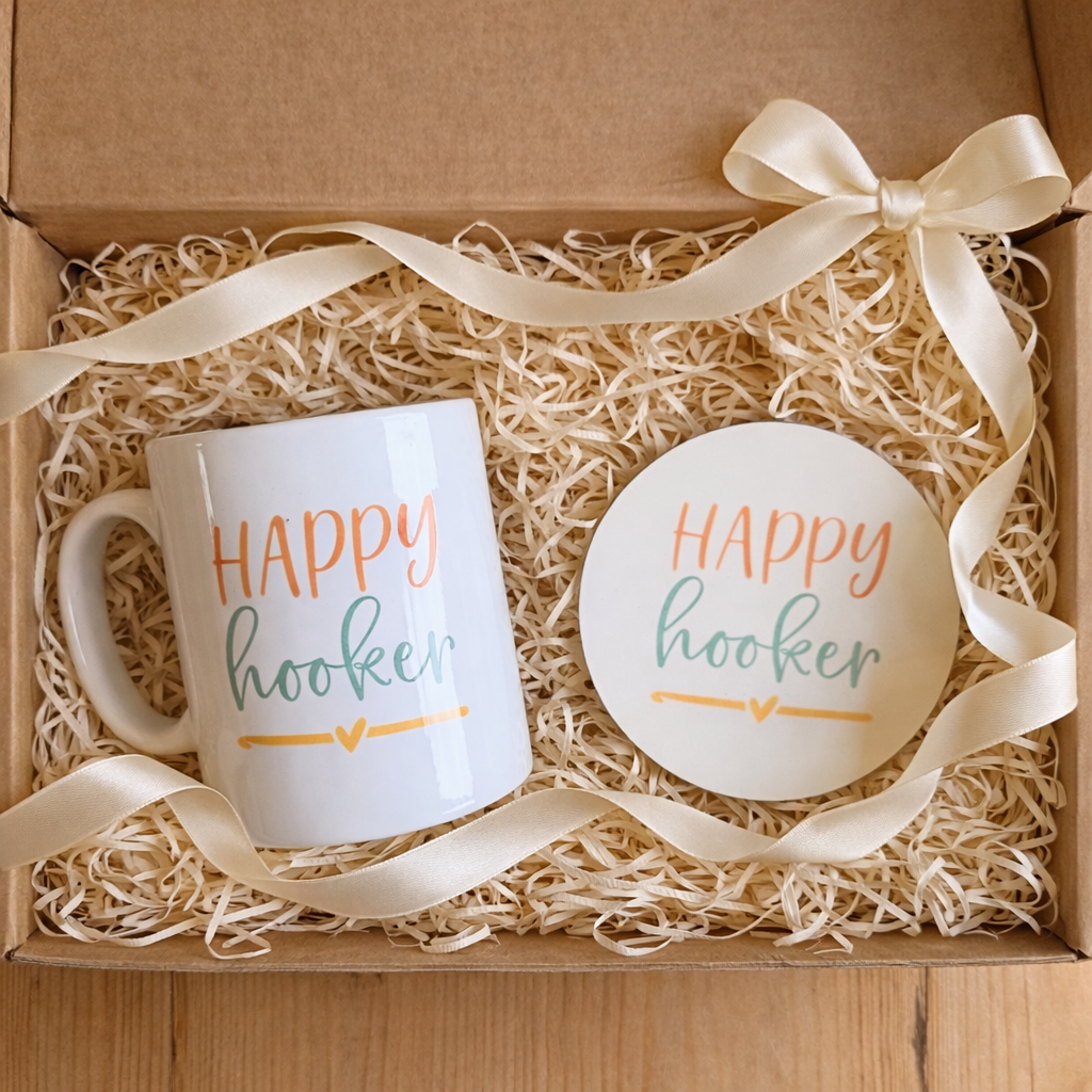 cosy crochet gift set with mug, coaster & biscuits
