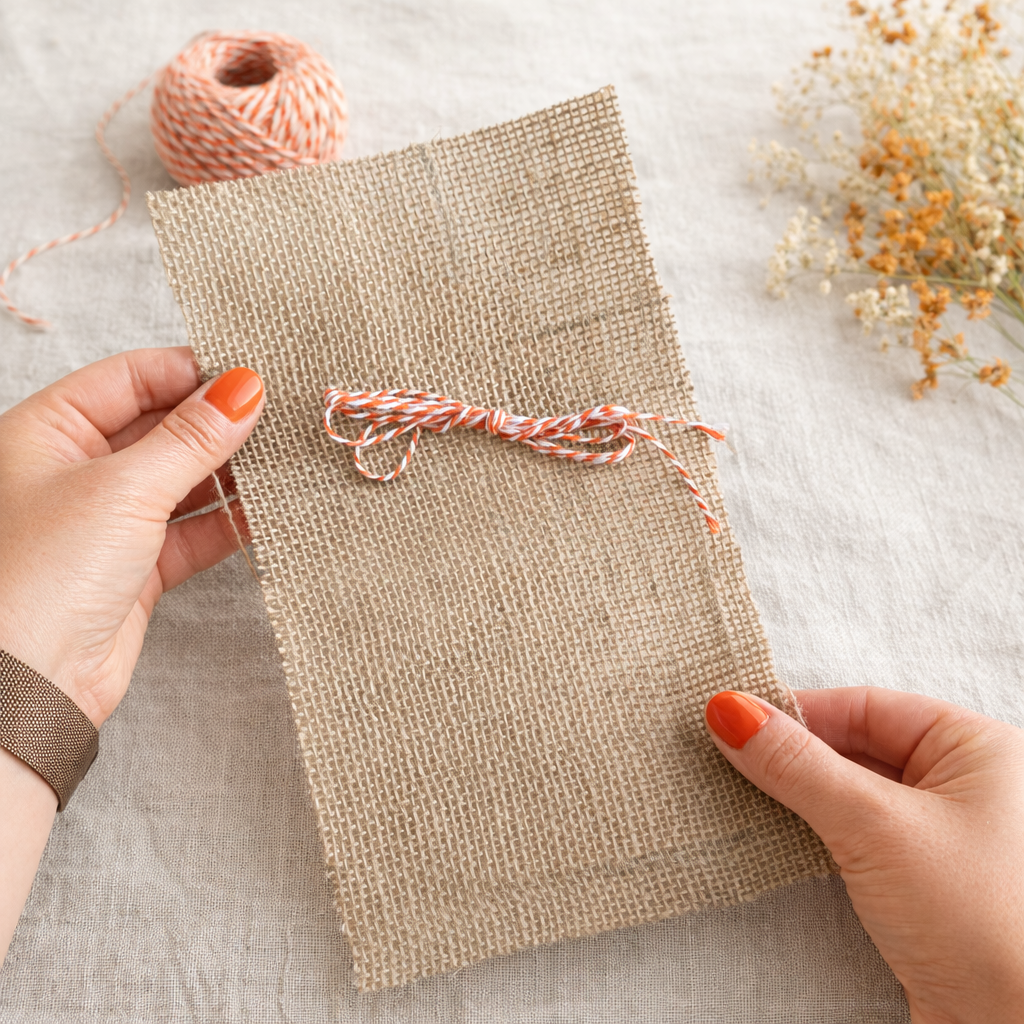 hessian and twine pack for spring tulips tin cover