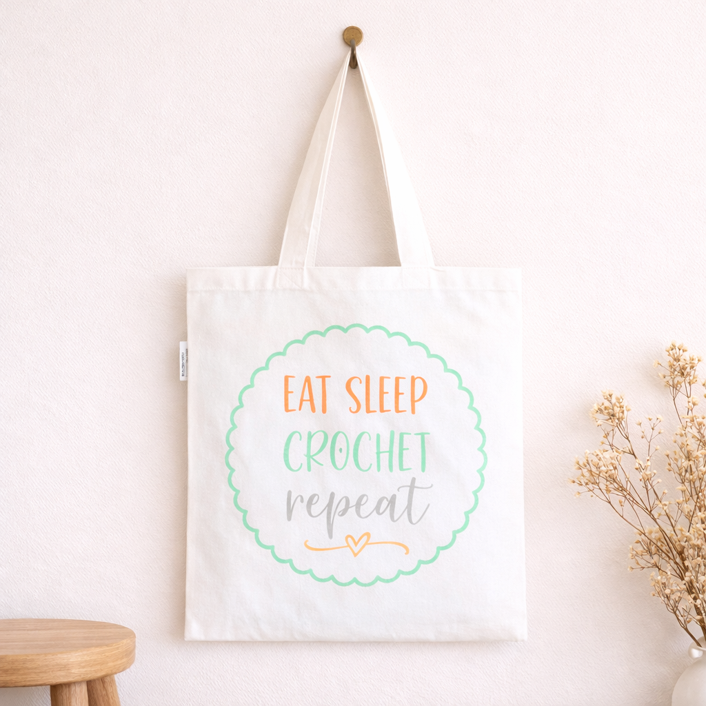 crochet tote bag funny crochet gift recycled cotton eat sleep crochet repeat