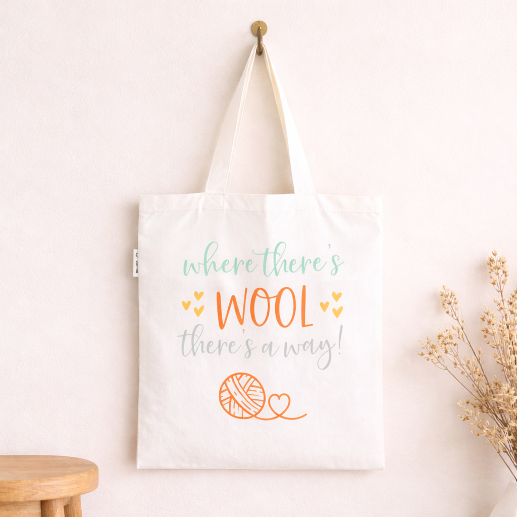 crochet tote bag funny crochet gift recycled cotton where there's wool, there's a way