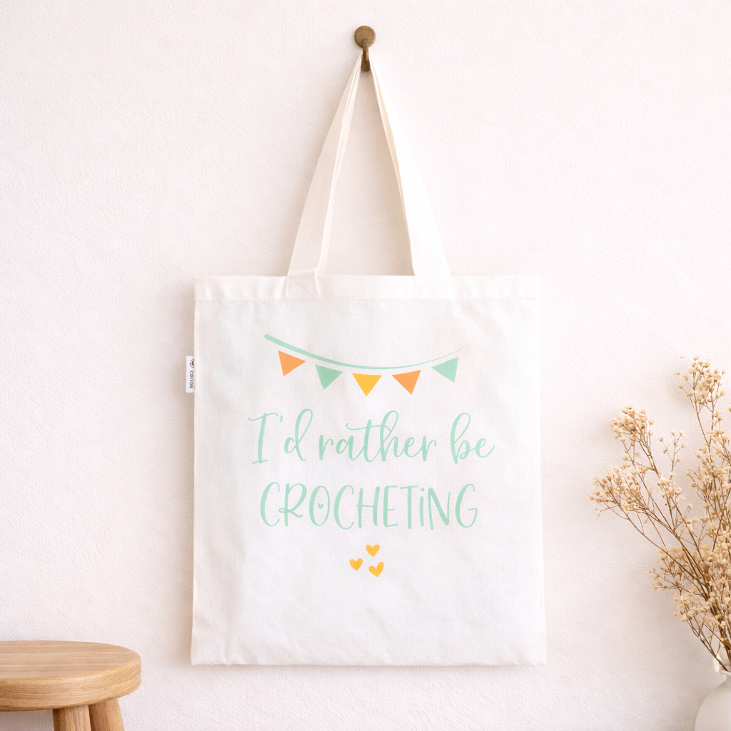 crochet tote bag funny crochet gift recycled cotton i'd rather be crocheting