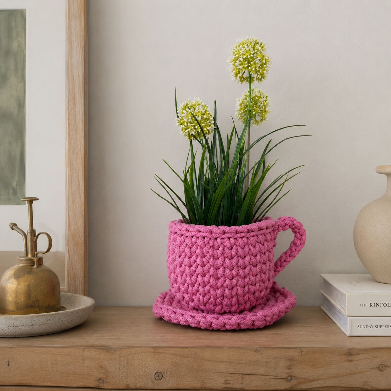 tea cup & saucer crochet basket plant holder crochet kit