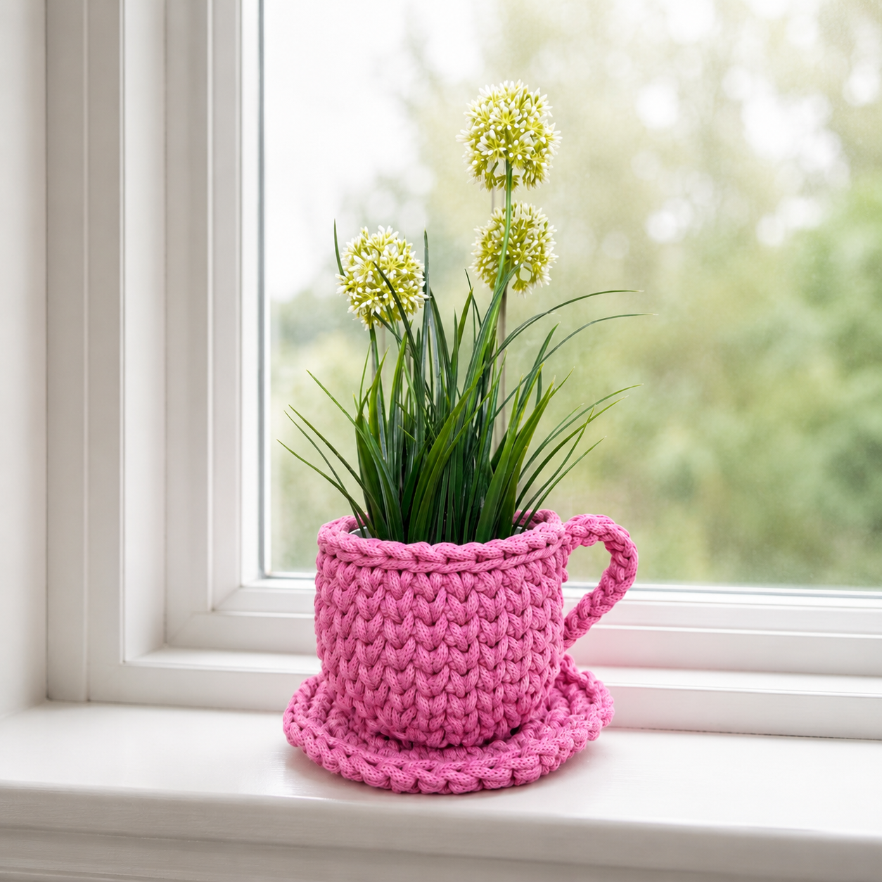 tea cup & saucer crochet basket plant holder crochet kit