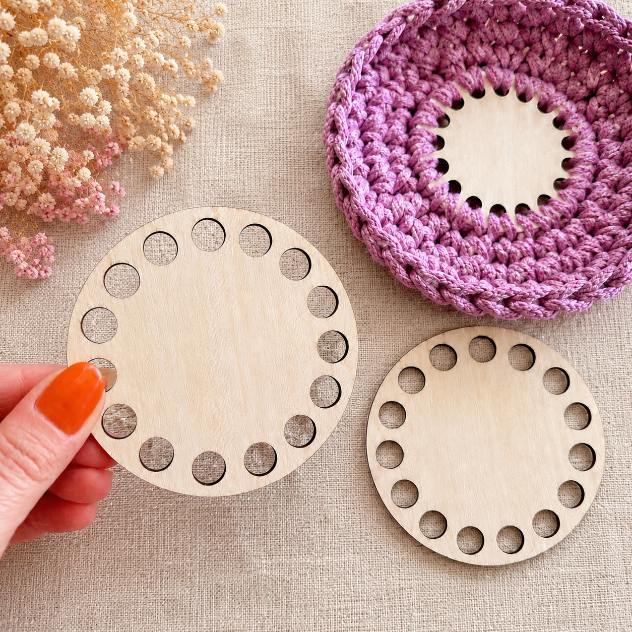 8cm wooden basket bases for crochet teacup & saucer kits